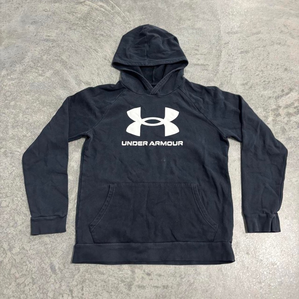 Under Armour Black Hoodie White Logo Youth XL YXL Pullover Sweatshirt